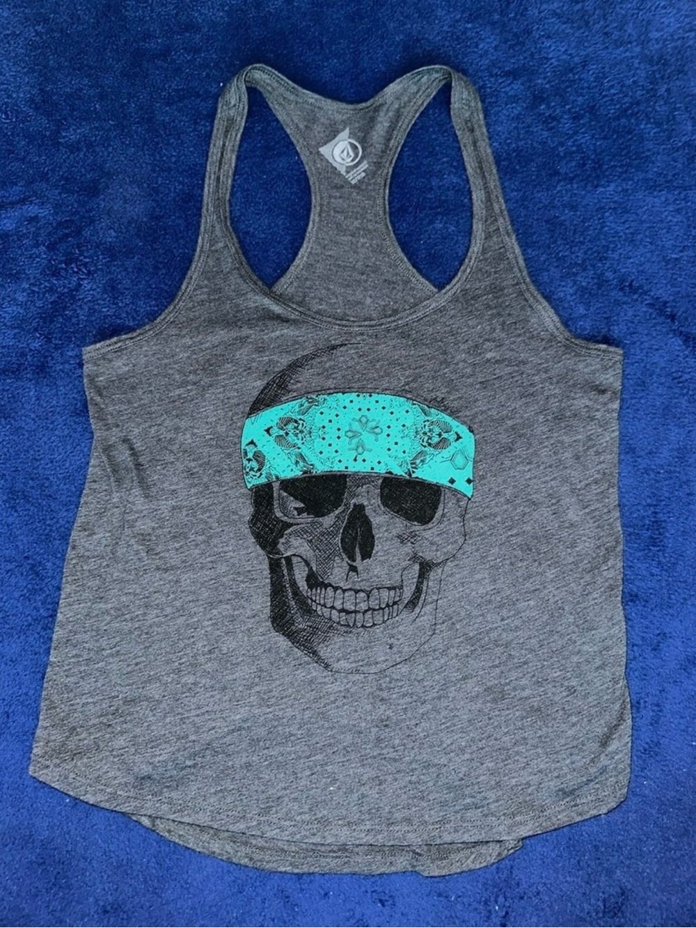 Volcom Womens Racerback Tank Top Skull Bandana Shirt Gray size XS